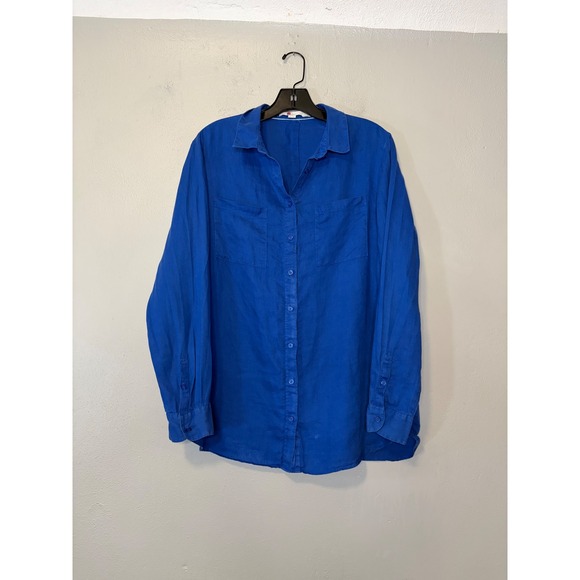 Boden Tops - Boden Womens 8 US Cobalt Blue 100% Linen Button Up Shirt Long Sleeve Preppy